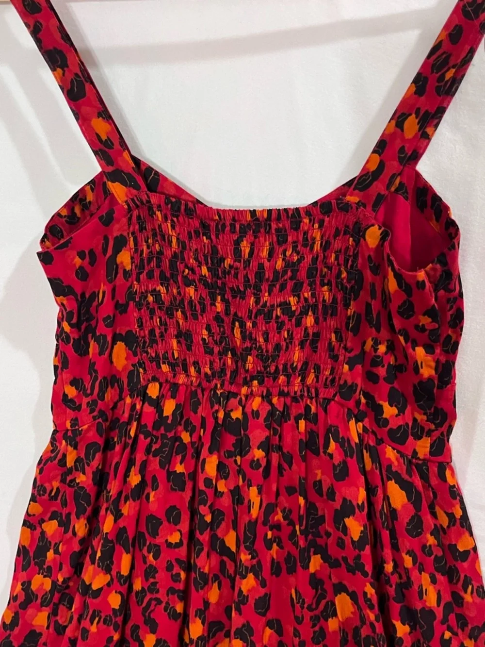 Alya Red Leopard Print Midi Dress Size Small Button Front Smocked Boho Summer - Picture 9 of 13